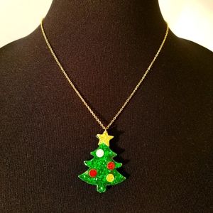 Glitter Christmas Tree Pendant Necklace – Festive Holiday Starter Jewelry